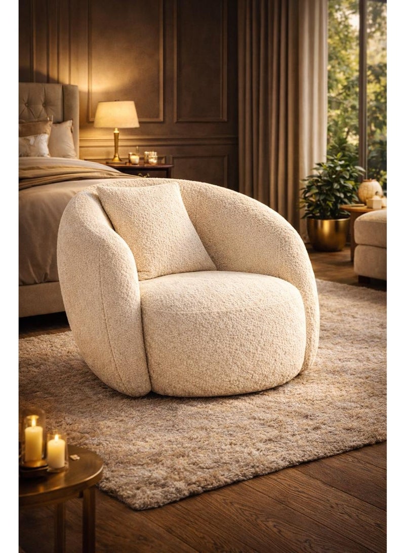 هاوس ون كرسي من البوكليه وأرجل خشب سويدي 99x104x75 سم - بيج - Image 1